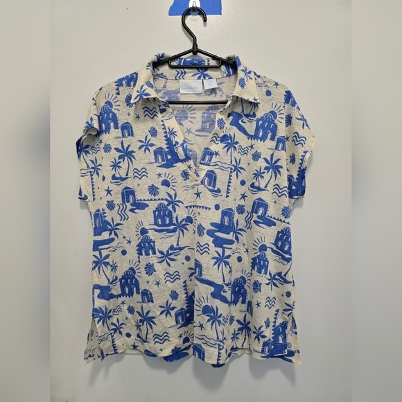 Cynthia Rowley Tops - Cynthia Rowley Blue and White Island Print Blouse